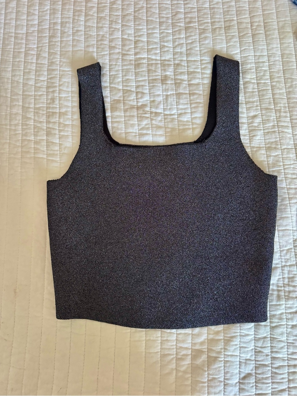A.L.C. Metallic Charcoal Square-Neck Cropped Tank